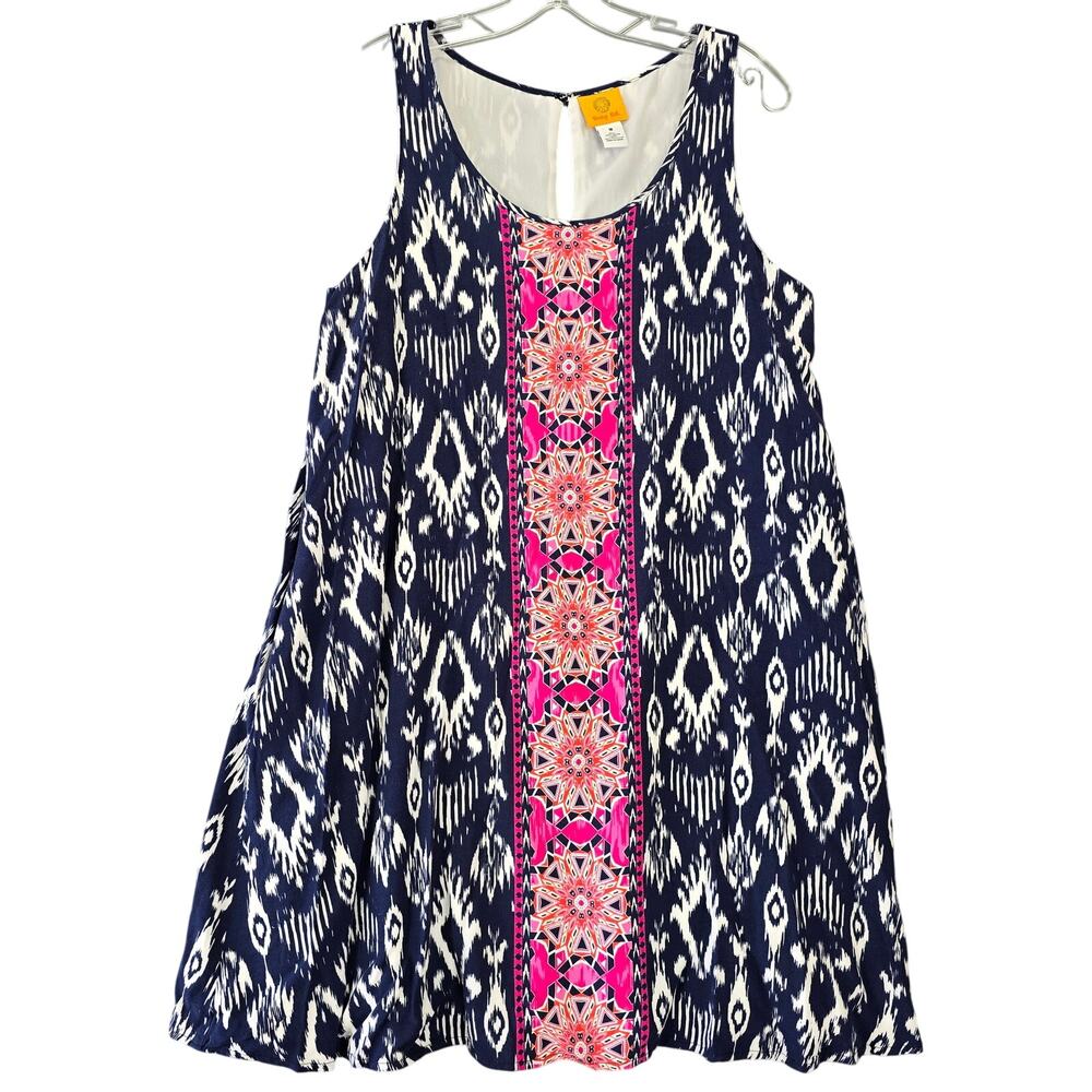 Ruby Rd Blue Mini Dress Preppy Floral Sleeveless Scoop Neck Womens Size M Shift